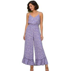 New GIGIO M 8 10 Daisy Print Lavender Wide Leg Ruffle Hem Rayon  Jumpsuit